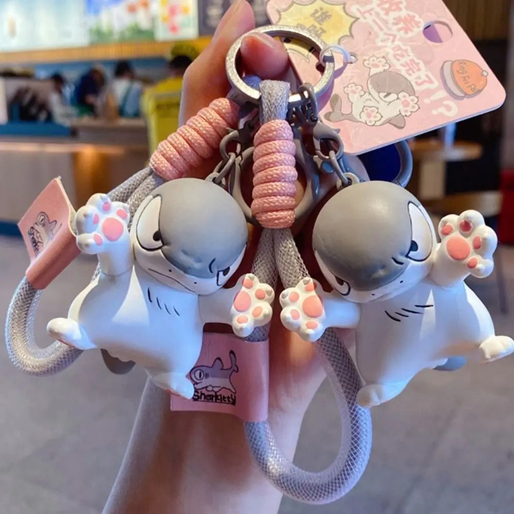 

Simple Trendy Small Shark Cat Keychain Cartoon Exquisite Schoolbag Pendant Injection Molded Doll Cute Car Key Ring Student