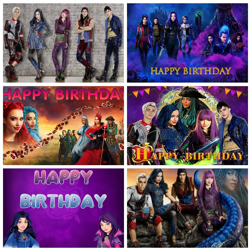 Disney Descendants The Rise of Red Backdrop for Boys Girls Birthday Party Decoration Supplies Wallpaper Decoration Background