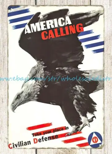 1941 America Calling Take Your Place In Civilian Defense WW2 metal tin sign