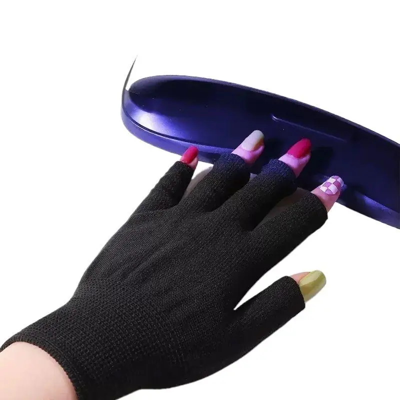 2Pcs 1 Pair New Anti UV Thin Nail Gloves Anti Black UV Gel Shield Glove Fingerless Manicure Nail Art Tools LED Lamp Nails Dryer