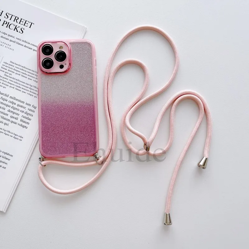 Luxury Crossbody Strap Neck Lanyard Case For Xiaomi Redmi Note 13 12 11 11S 10 12C 13C Mi 13T 12T Pro Lens Protect Glitter Cover