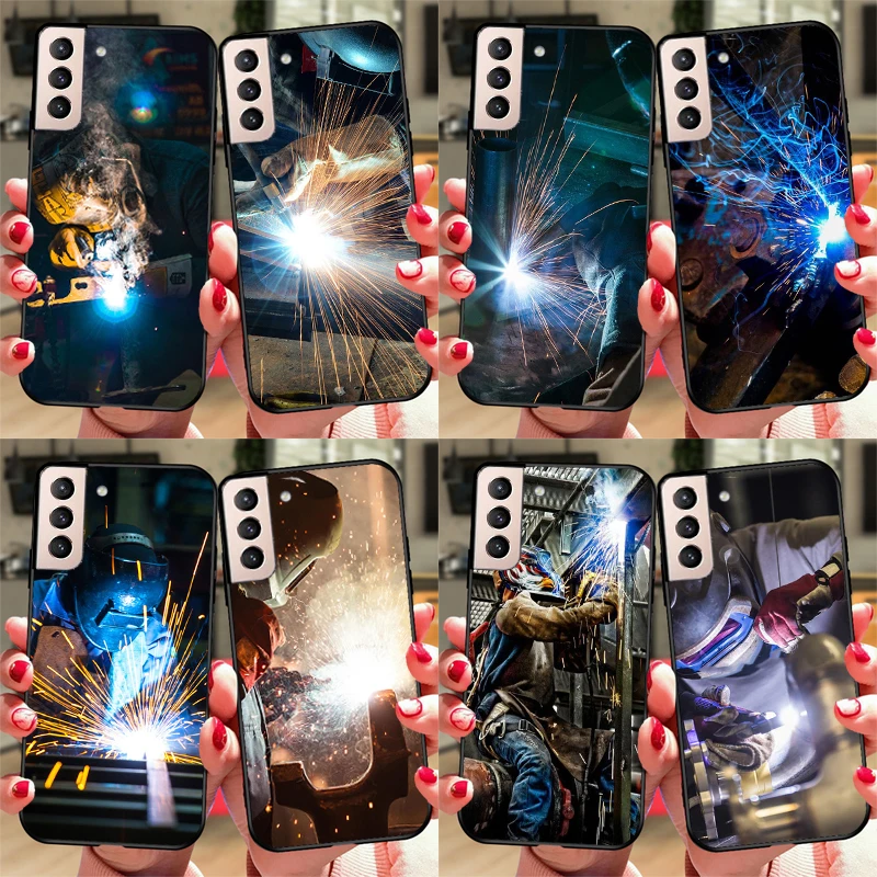 Welder Welding Hot Metal Worker Case For Samsung Galaxy S23 S22 Plus S8 S9 S10 Note 10 Note 20 Ultra S20 FE S21 Ultra Coque