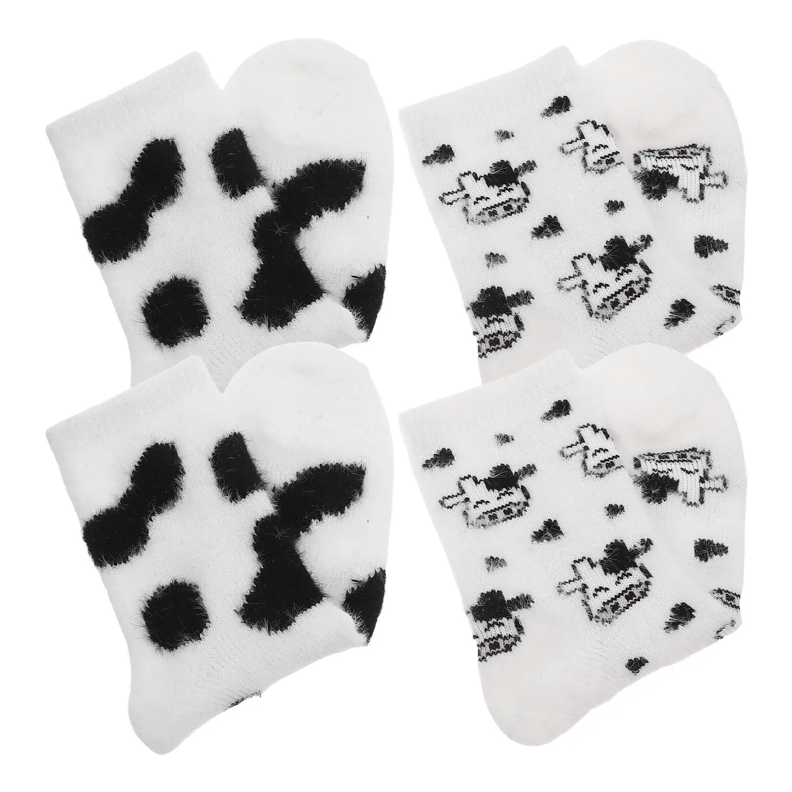 2 Pairs Cow Socks Warm Accessories Furry Tube Cute Fuzzy for Women Thickened Plush Cows Winter