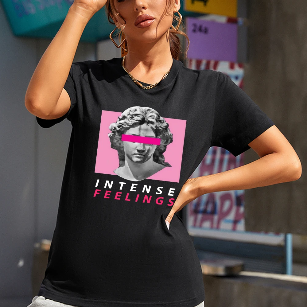 Seeyoushy Intense Feelings Print Women Harajuku T Shirt Short Sleeve Aesthetic Clothes Summer Graphic T Shirts Femme Casual Tops