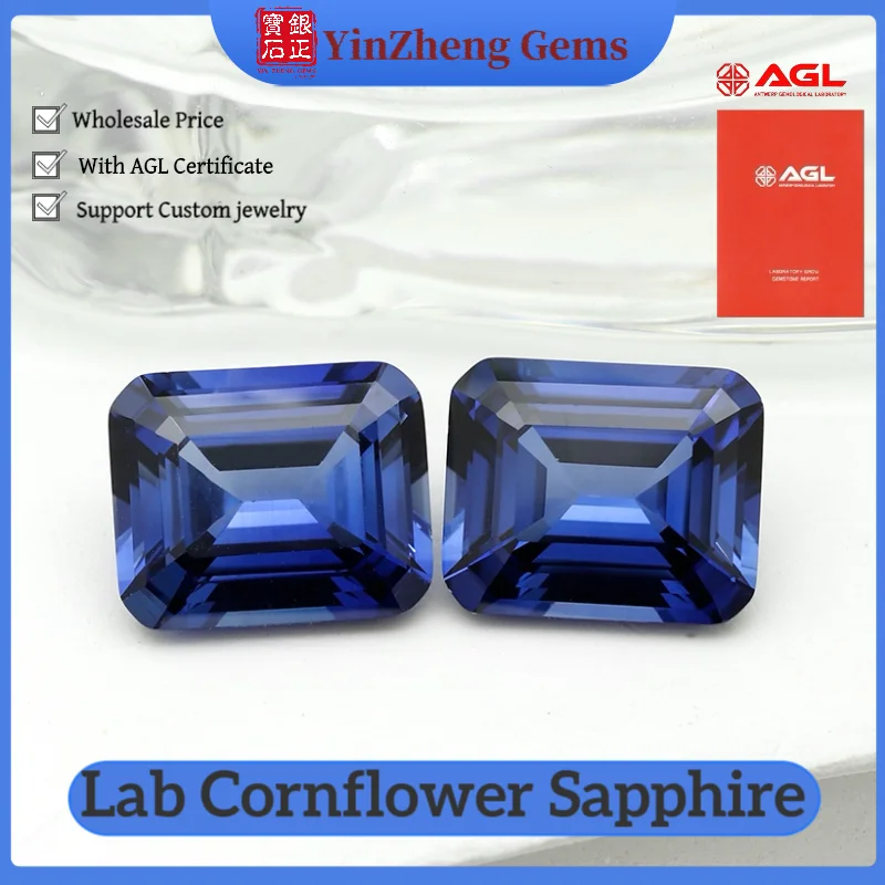 Cornflower Sapphire Emerald Cut Flame Melted Cultivate Sapphire Provide AGL Certificate Loose Synthetic Sapphire
