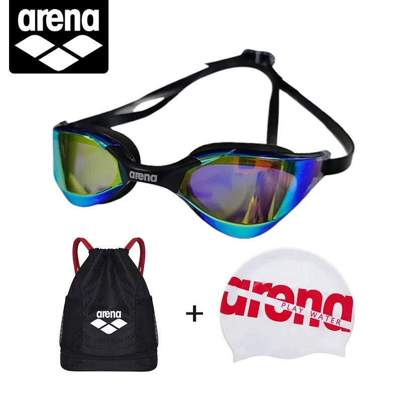 ARENA Juego de gafas de natación y gorro de natación para hombre con montura grande HD resistente al agua y antivaho