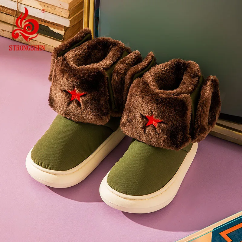 STRONGSHEN Kids Boots Children's Outdoor Snow Boots Winter Children Thicken Plush Boots Boy Girl Warm Short Green Shoes