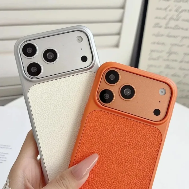 Comfortable Lychee Texture Solid Color Phone Case for iPhone 17 16 15 14 13 18 Pro Max 17Pro Lens Protection Bumper Armor Cover