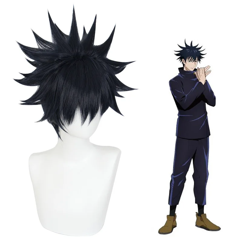 Shuutan jujutsu kaisen fubuki ei azul escuro curto cravado peruca cosplay anime peruca 458c