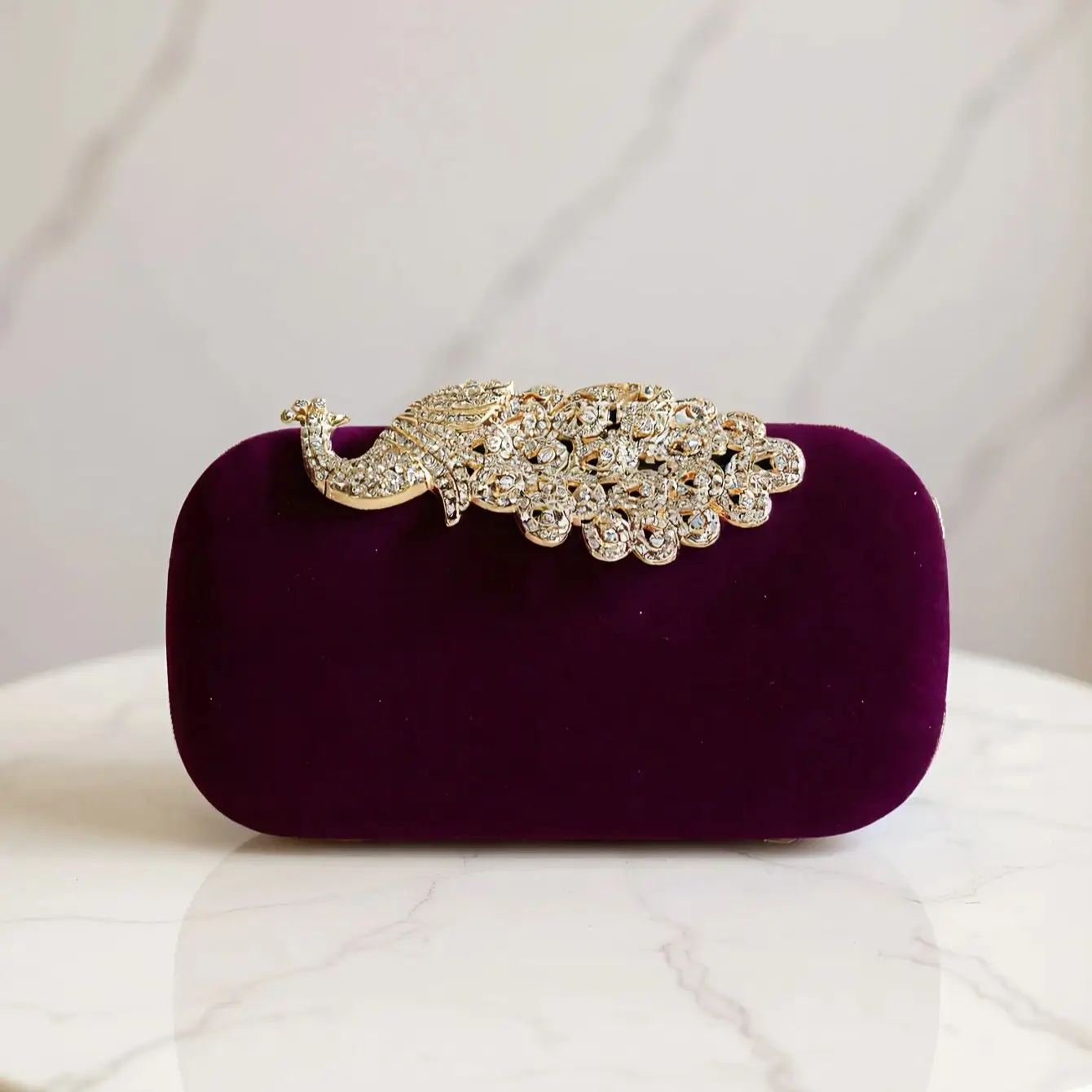Animal Peacock Metal Shoulder Chain Evening Bags Rhinestones Velvet Small Clutch Bags Flap Design Red Color Lady Handbags view 3