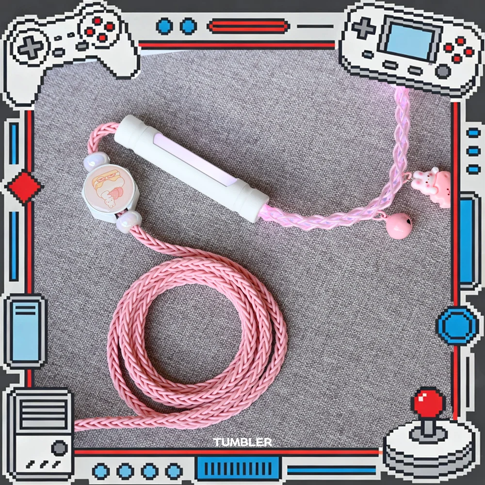 Tumbler Studio Pink Bunny Theme Single Crystal Copper Lighting Mechanical Keyboard Aviator Cable Coiled Magnetic Switch Cord
