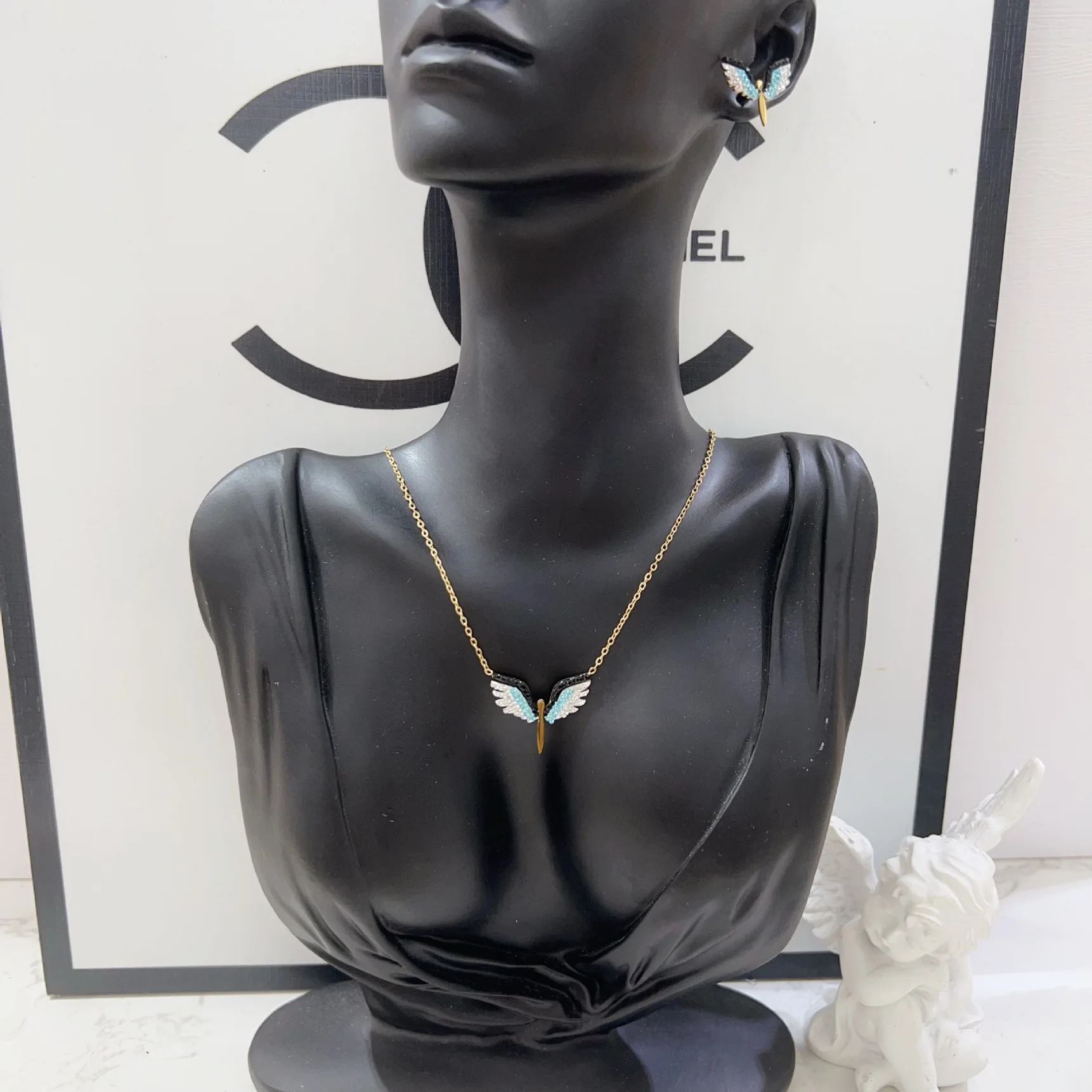 PAPERPLUS | Women Angel Wings Necklace Stainless Steel.Shinny Elegant Pendant. Turkish Charm Jewelry.1Pcs.Popular.New