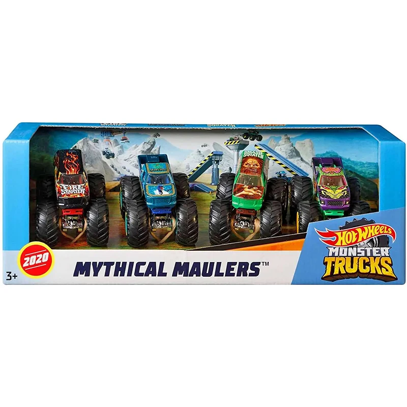 Hot Wheels Monster Trucks Mythical Maulers Diecast Car 4-Pack 1:64 Scale Metals Toy Trucks Boys Collectible Toy Cars Gifts GJG94