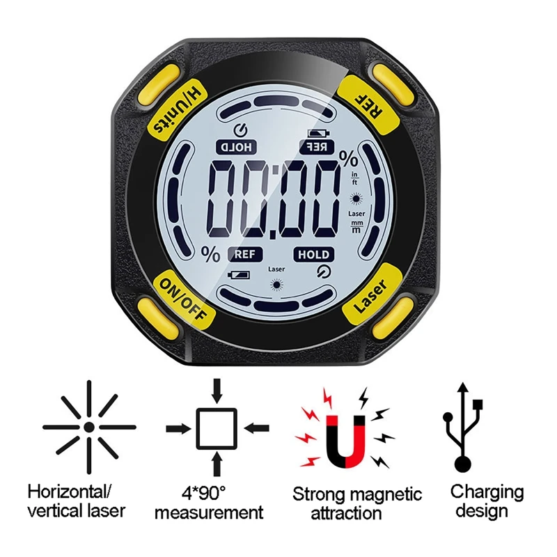 4 * 90° Inclinometer 5-Sided Strong Magnetic Inclinator Digital Level and Angle Finder Versatile LCD Display Dipmeter Gauge