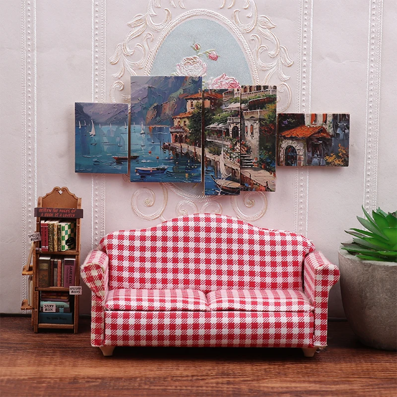 5Pcs/set 1/12 Dollhouse Mini Oil Painting Mural Wall Picture Model Dollhouse Living Room Decoration Micro Scene Photo Props