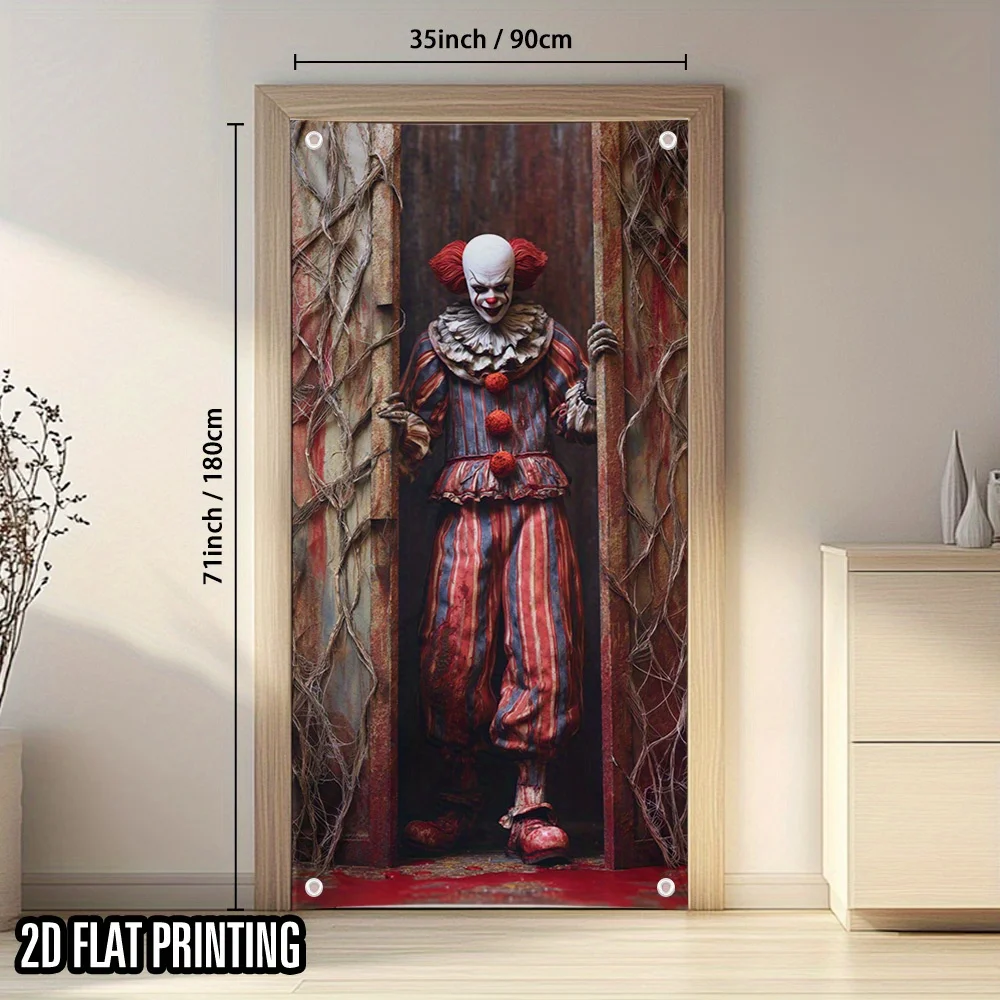 Halloween horror fantasy Clown door flag, indoor/outdoor hanging decoration for all four seasons