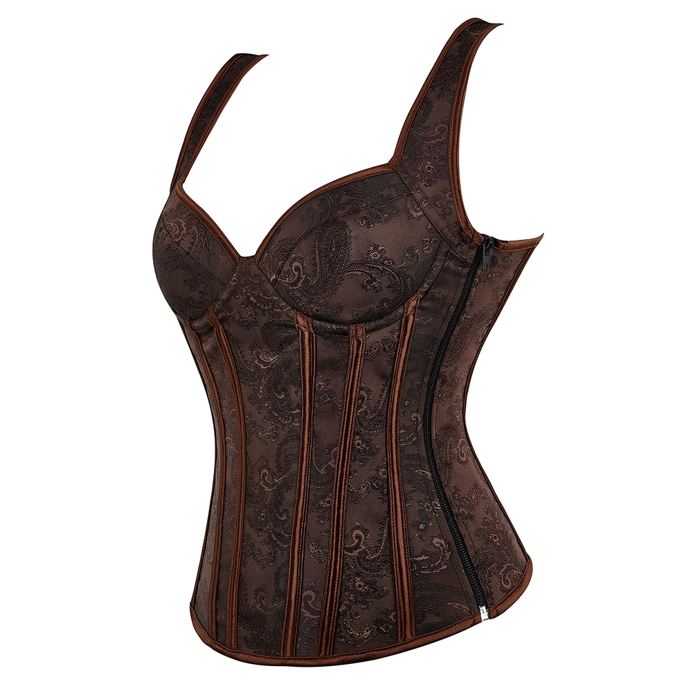 Women\'s Retro Steampunk Corset Vest Sexy Gothic Overbust Corset Top Straps Lace Up Zipper Side Corsets and Bustiers