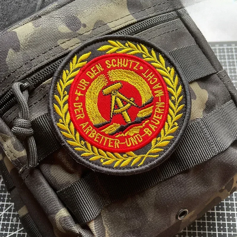 DDR East Germany Round Morale Badge Metal Patches Military Armband Retro Embroidery Patches Tactical Backpack Jacket Applique