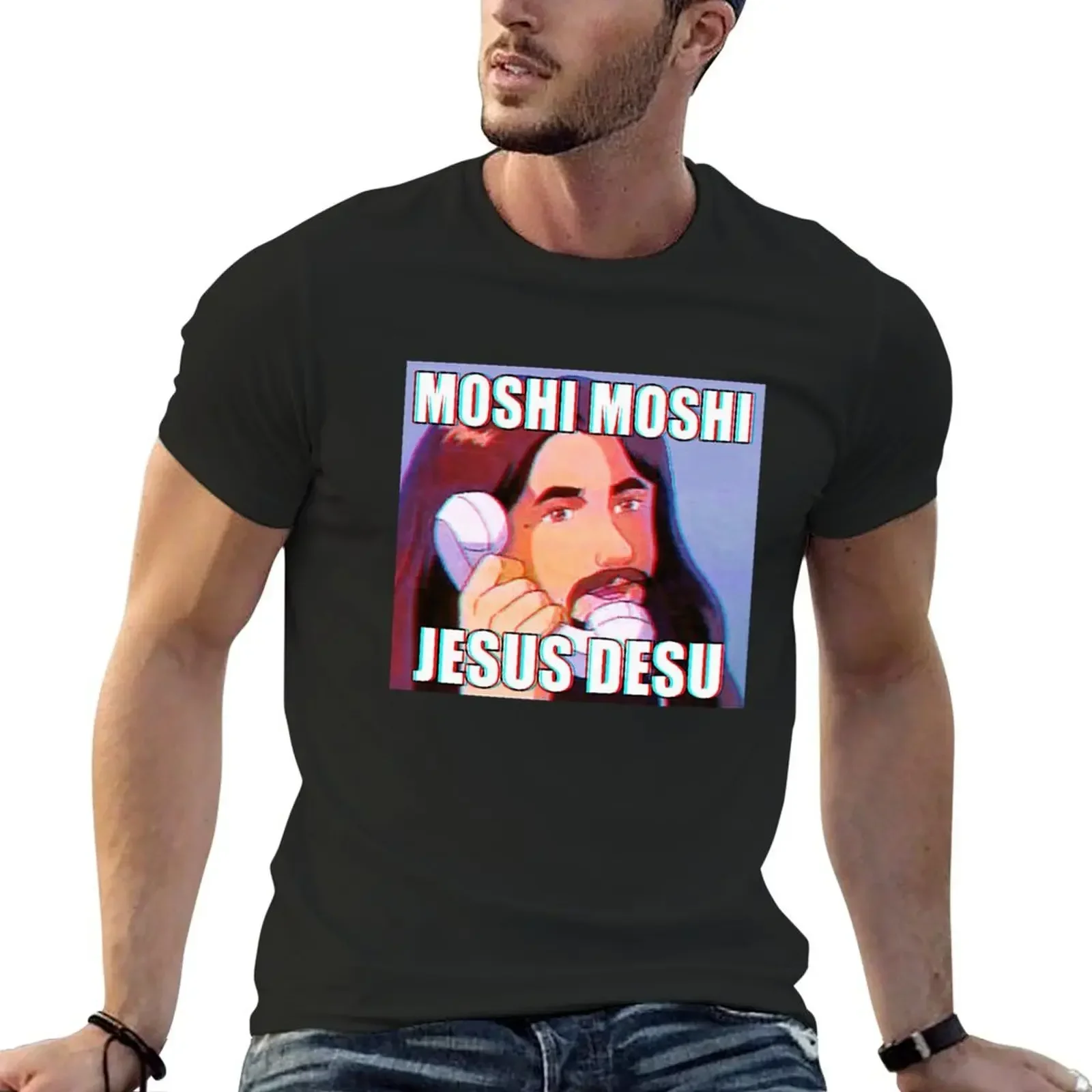 quick drying heavyweights fitted t shirts for men  MOSHI MOSHI,JESUS DESU T-shirt  harajuku  oversized t shirt