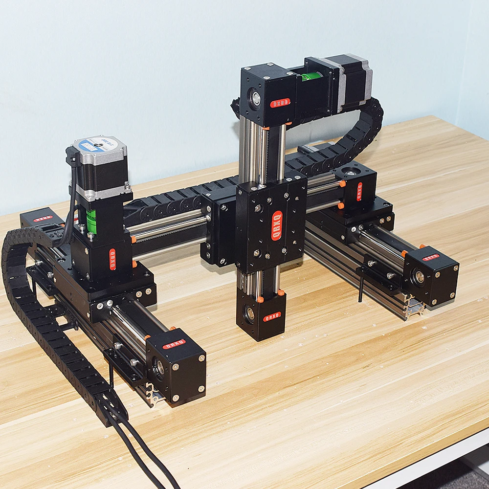 QRXQ RXP-L-45 Robot Gantry XYZ Stage CNC Router Meja 3 Axis Bermotor Gerak Linear Rel Pemandu Sabuk Dengan Motor Stepper