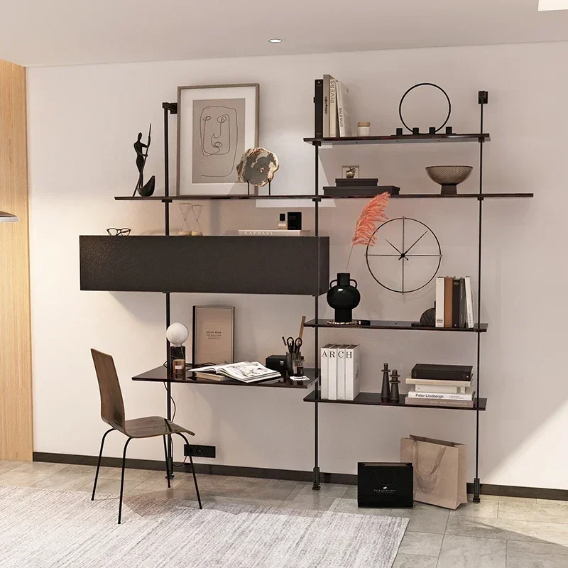 Premium Products Italian Creative Simple Shelves, Floor on the Wall, Multi-Layer Solid Wood Display Shelves, Iron Bookshelves