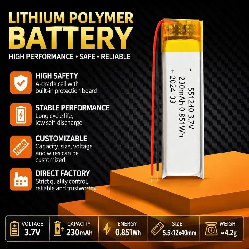 100psc 551230 551240 551524 551525 551726 551728 Polymer lithium battery 3.7V
