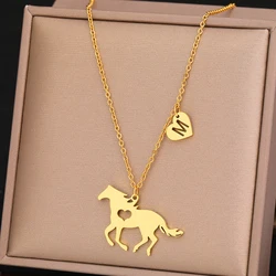 Stainless Steel Necklaces Animal Horse Romantic Heart Letter Pendant Kpop Chains Choker Necklace For Women Jewelry Girl Gifts