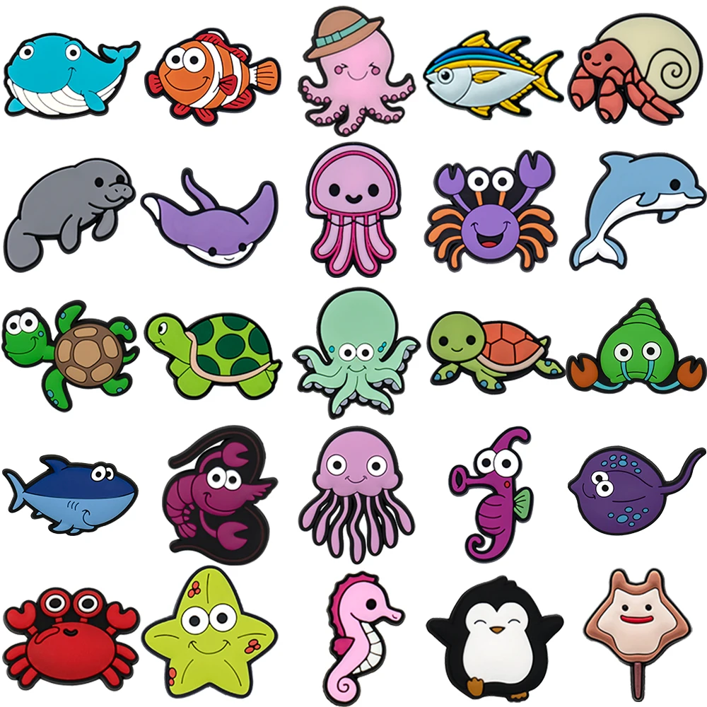 1/25 Uds. De adornos para zapatos de animales marinos, bonito sello de ballena, Concha, atún, cangrejo, accesorios para zapatos para mujeres y hombres, regalos con hebilla de zueco