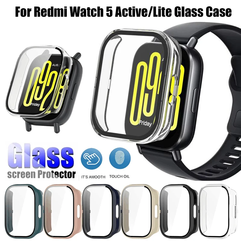 

Закаленное стекло + чехол для Redmi Watch 5, активная защитная пленка для экрана, защитный чехол для ПК, бампер для Redmi Watch5 Lite, чехол с защитой от царапин