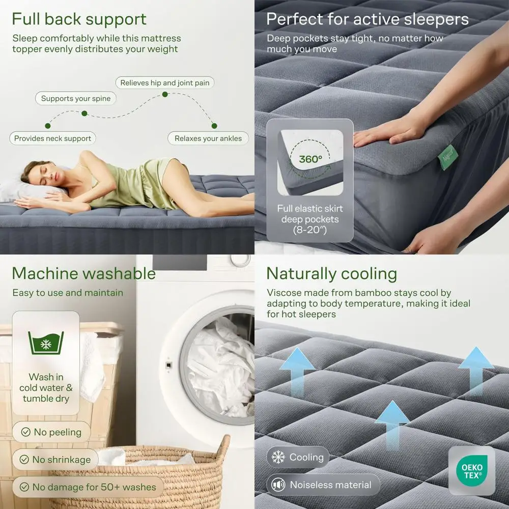 

Bamboo Viscose Twin XL Mattress Topper - Pillow Top for Back Support and Cooling Comfort