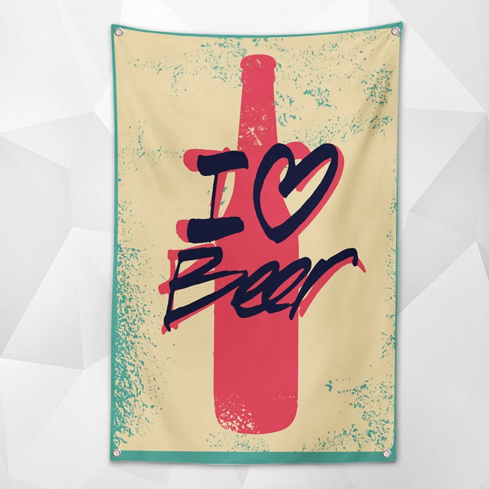 

I Love Beer Posters and Prints Canvas Painting Wall Chart Mural Cocktail Party Beer Festival Decorative Banner Wall Hanging Flag