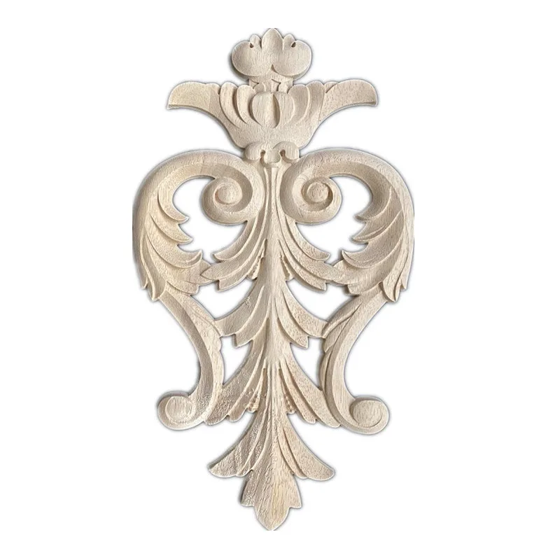 Vintage Unpainted Wood Carved Decal Applique Frame for Home Accessories Cabinet Door Decorative Wooden Miniature Craft