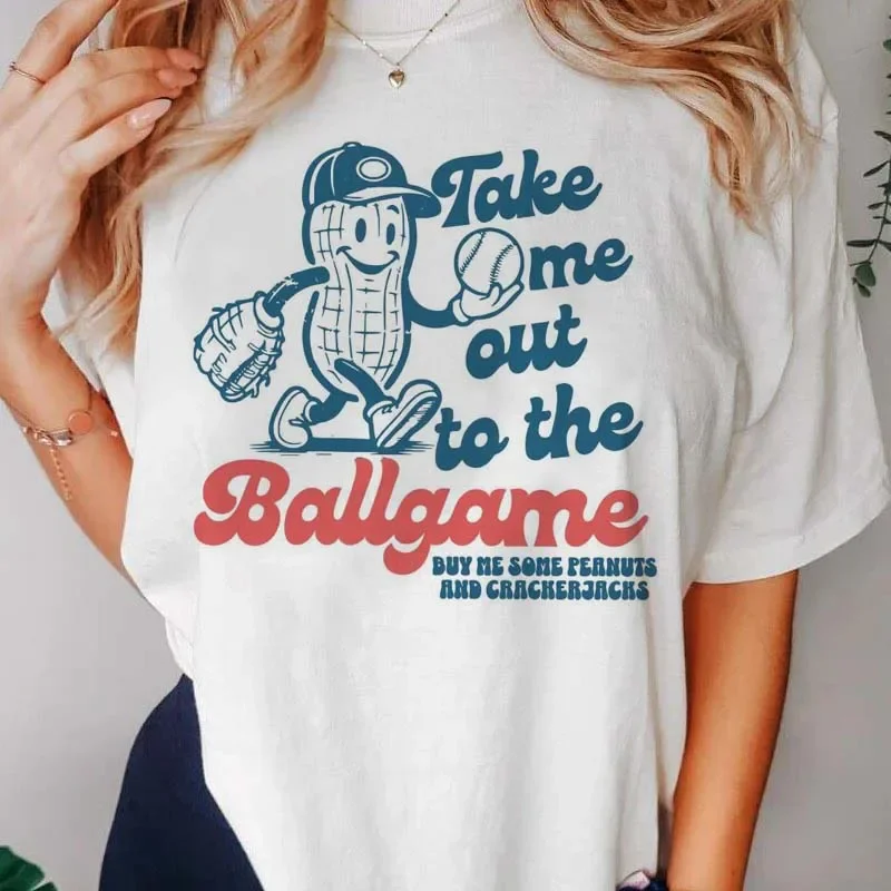 Take Me Out the Ballgame 구매하기 여성용 재미있는 패턴 티셔츠, 반팔, 피너츠 프린트, 해변 휴가, 여름 티셔츠