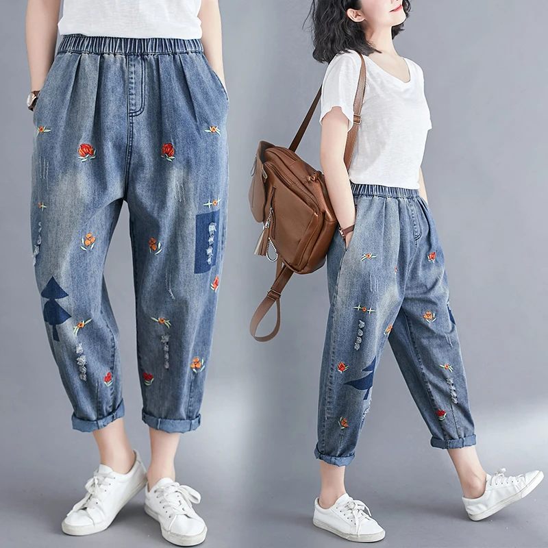 

Cargo Pants Women Trousers Harlan Thin Denim korean Summer Clothes With Patches Embroidery New Jeans Free Shipping