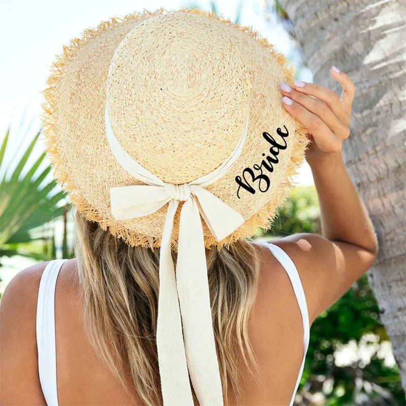 Bride Straw Floppy sun Hat beach pool rustic Wedding Bachelorette hen Party Bridal Shower honeymoon decoration Future Mrs gift