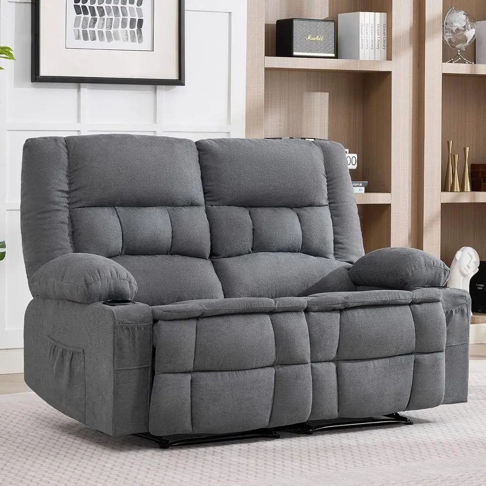 

Loveseat Recliner Soa, Big Large Reclining Soa with Cup Holders & Side kets, Double Recliner，Traditional 2-Seater Manual Recline