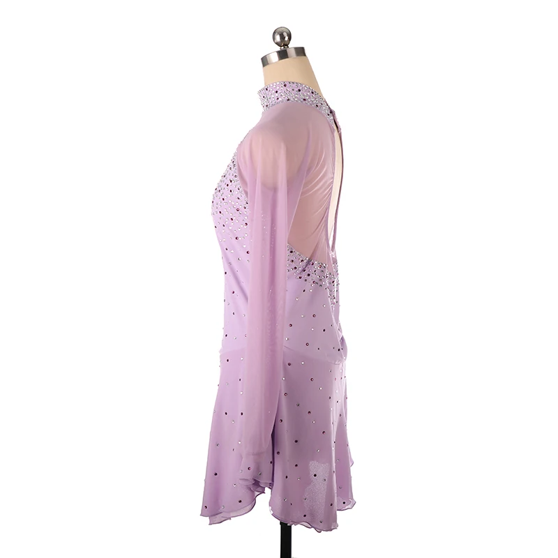 Professional figure skating outfit, women's performance competition dress, light purple sparkling diamond view 3