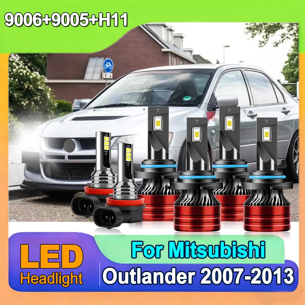 

9006 Low Beam 9005 High Beam Headlight Fog Light 6000K For Mitsubishi Outlander 2007-2012 2013 Plug and Play Car LED Headlight