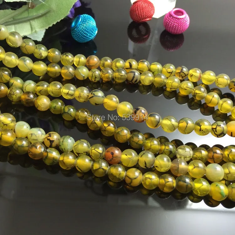 124pcs/lot Loose Natural Stone Beads Yellow Dragon Lines 6mm Round Jewelry Beads