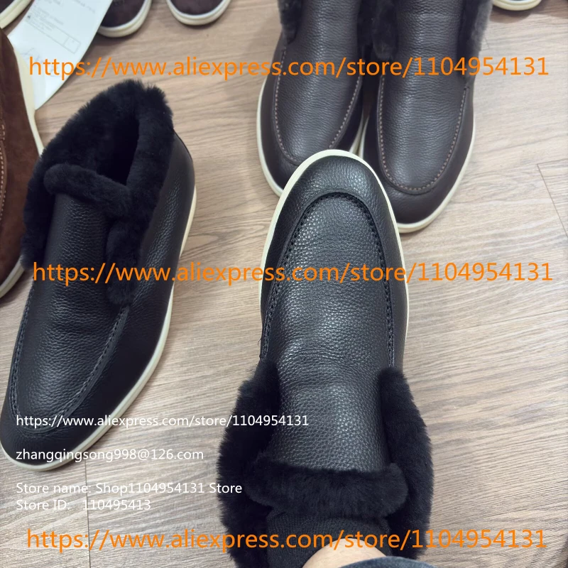 black cowhide unisex cold-proof Winter high top casual women's shoes  wool snow boots  sheepskin men's boots Women's ankle boots