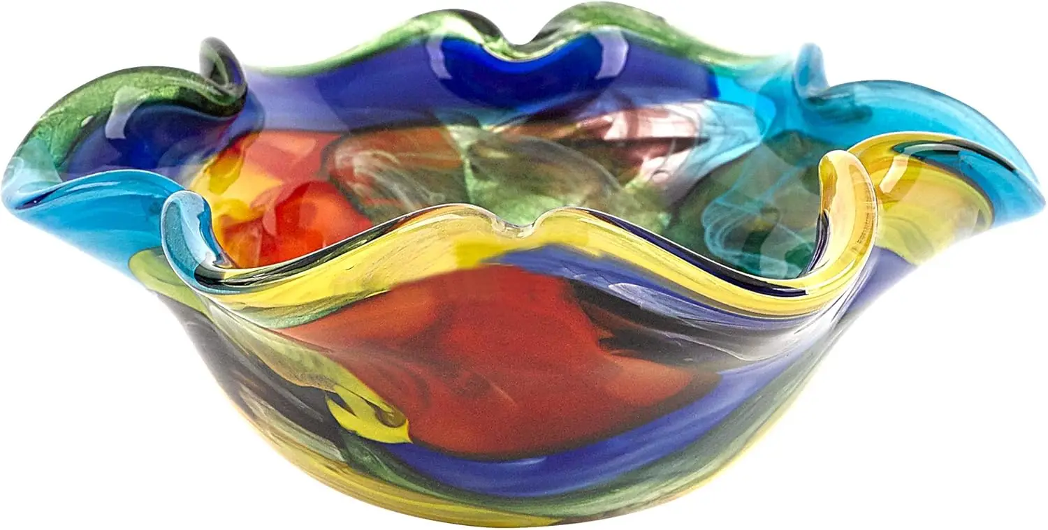 Stormy Rainbow Art Glass - Murano-Style Art Glass Bowl Centerpiece - 8