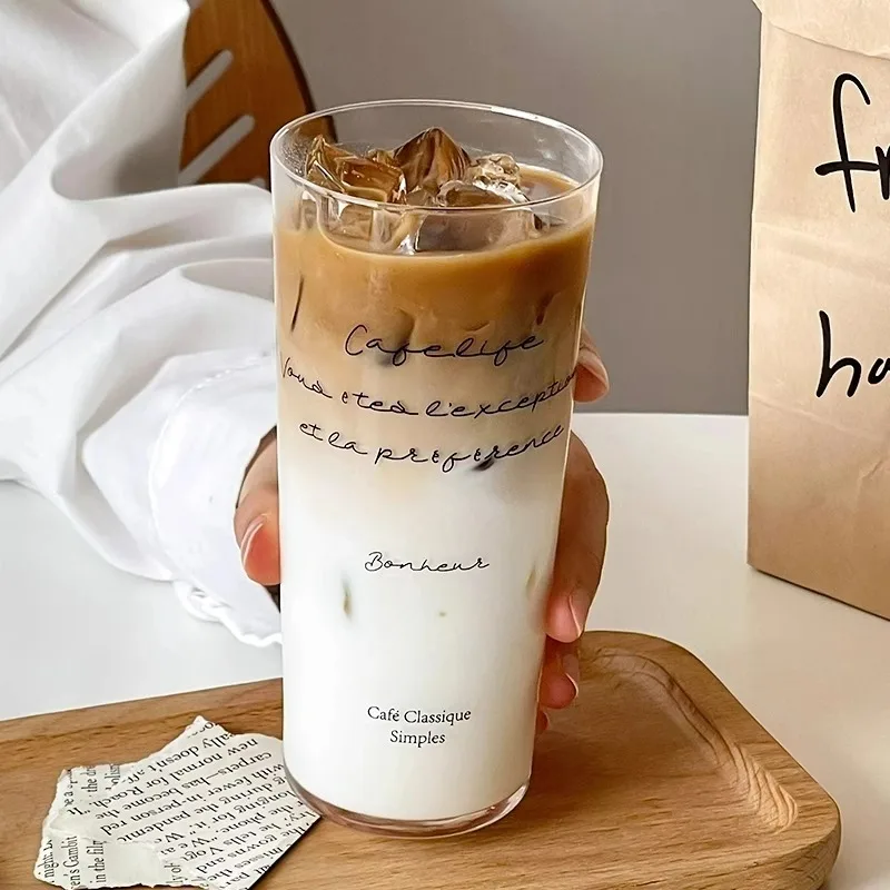 Simple Letter Juice Glasses Cups Highball Whiskey Glass Cups Japanese Style Ultra-thin Slanted Glass Cup Long Drink Colin Cup
