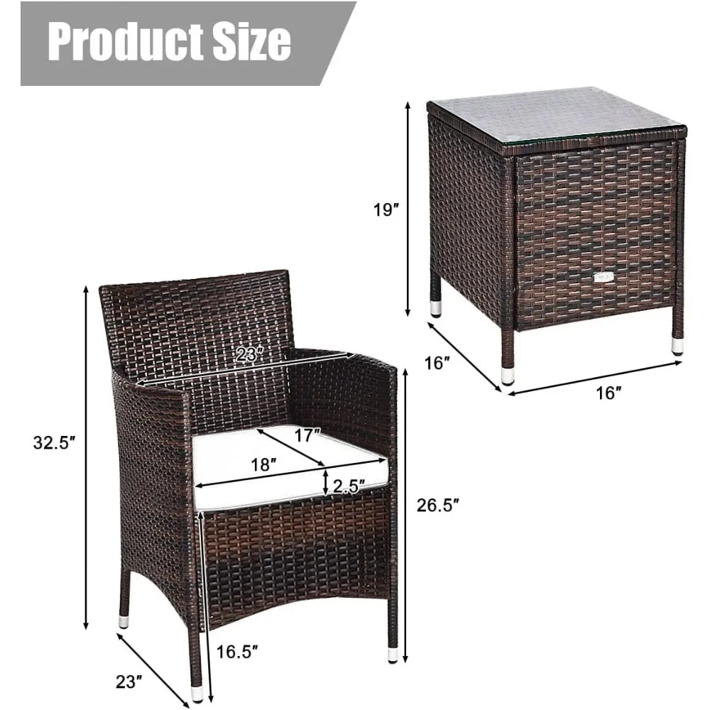 طقم أثاث الفناء مكون من 3 قطع، طقم محادثة من الخيزران الخارجي مع طاولة قهوة وكراسي ووسائد سميكة، مناسب