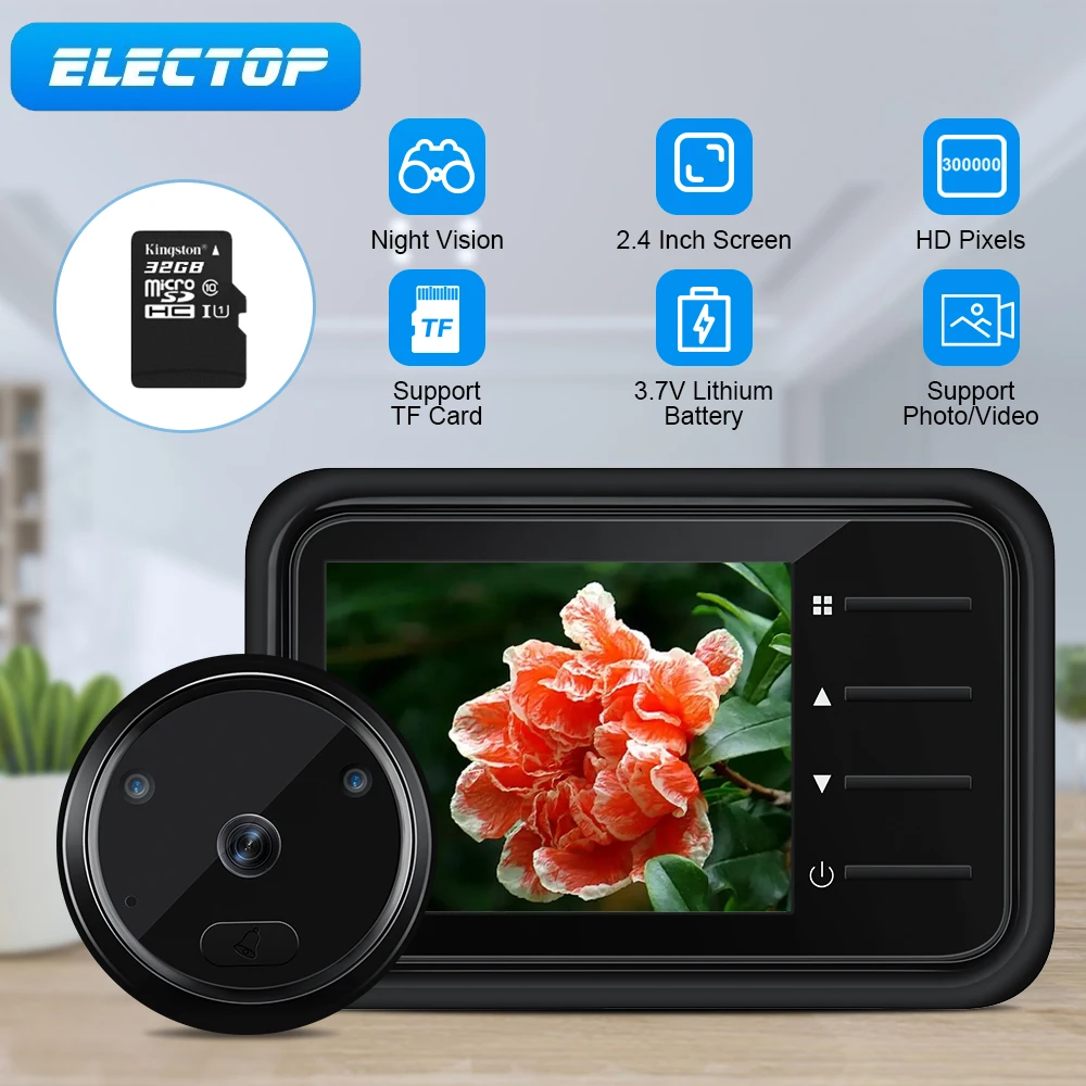 ELECTOP Video spioncino campanello telecamera Inteligente citofono 120 ° Auto Ring Night View Digital Door Viewer Smart Home Security