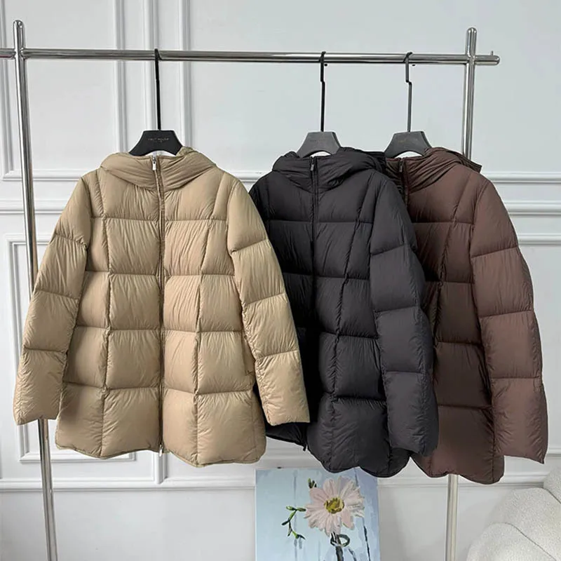 Schinteon Women's 90% Down Jacket with Hood Casual Loose Warm Autumn Winter Outwear High Quality Thick Coat Solid Color 2025 New