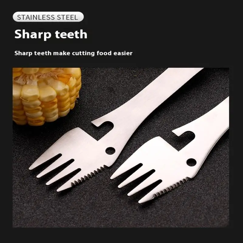 เดินป่าปิคนิคกลางแจ้งมัลติฟังก์ชั่นแบบพกพาสแตนเลสสตีลสปอร์คช้อนช้อนส้อมที่เปิดขวดช้อน