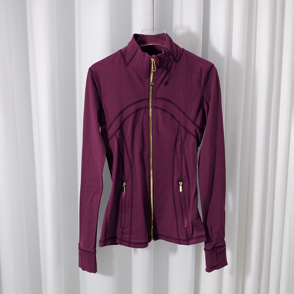 Goldfarbene Reißverschlussjacke mit Yoga-Stehkragen, schmal geschnitten, schnelltrocknend, atmungsaktiv für Sport und Laufen, elegant und stilvoll