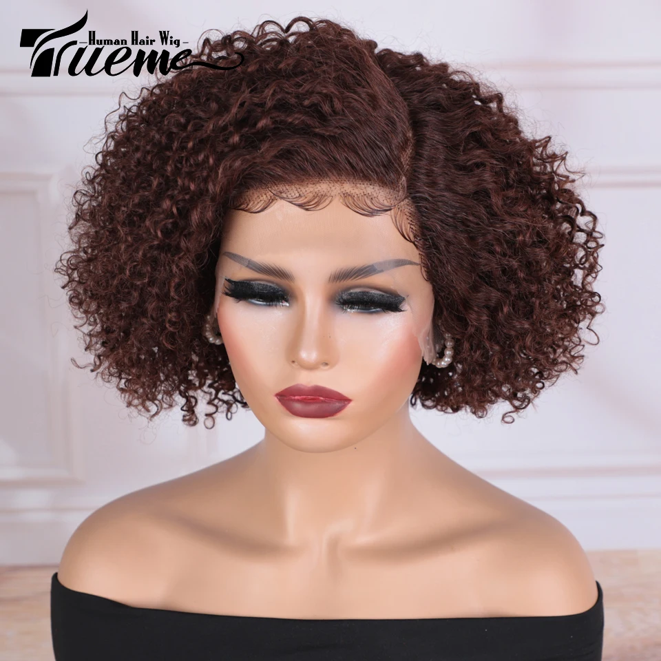 Trueme Short Afro Kinky Curly Bob Wig Mix Brown Lace Front Human Hair Wigs For Women Ombre Orange Brazilian Human Hair Lace Wig