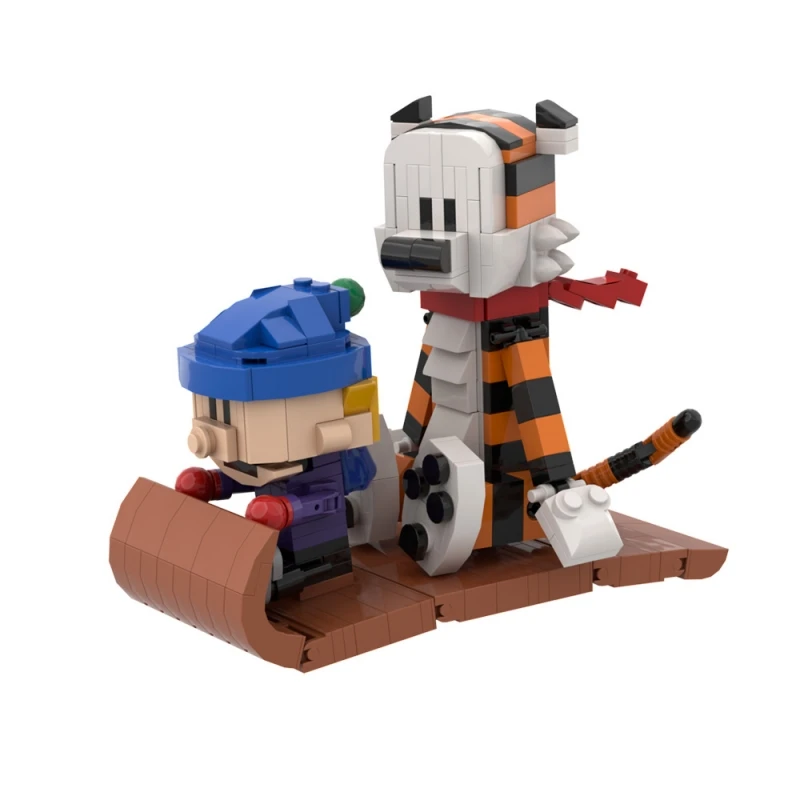 MOC-décennie s de construction modèle Calvined et Hobbes, tigre mignon, traîneau de sport, figurine d'action, jouet en brique, beurre cancers, cadeau pour enfants