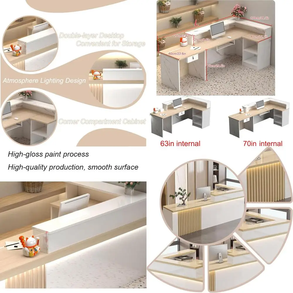 

Коммерческий L-образный стол с прилавком, запирающимися ящиками и шкафчиком с дверцей, подходит для офиса, розничной торговли и вестибюля бутика (M)
